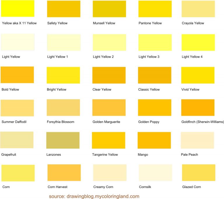 Ice Yellow Color Code Shades of Yellow: A List With Color Names and HEX Codes - Drawing Blog